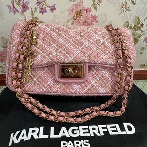 Karl Lagerfeld Pink Tweed Shoulder Bag with Chain